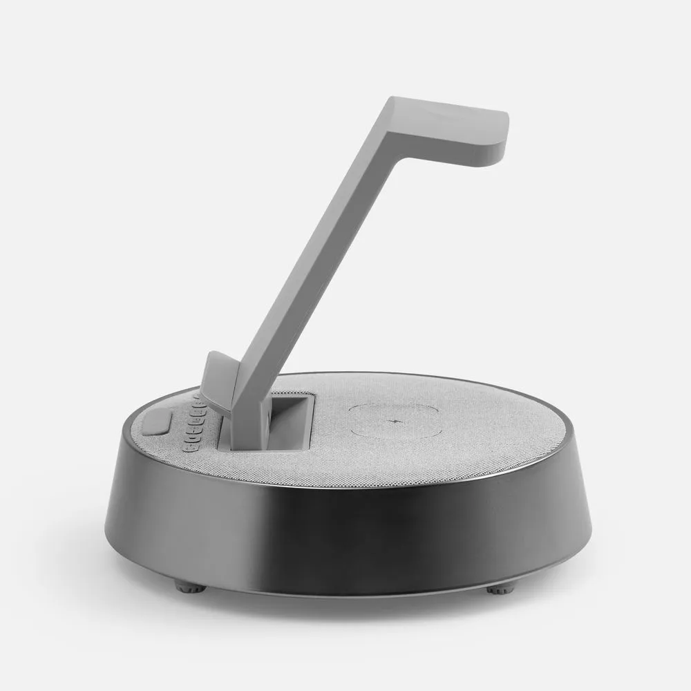 Bluetooth-колонка с беспроводной зарядкой и часами netEnergy, серая заказать онлайн с вашим дизайном на заказ в Москве и области