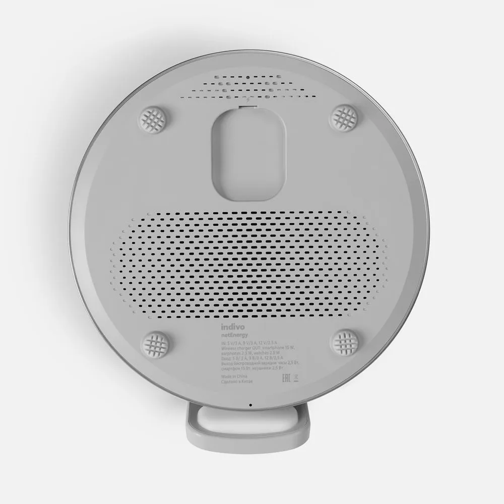 Bluetooth-колонка с беспроводной зарядкой и часами netEnergy, серая заказать онлайн с вашим дизайном на заказ в Москве и области