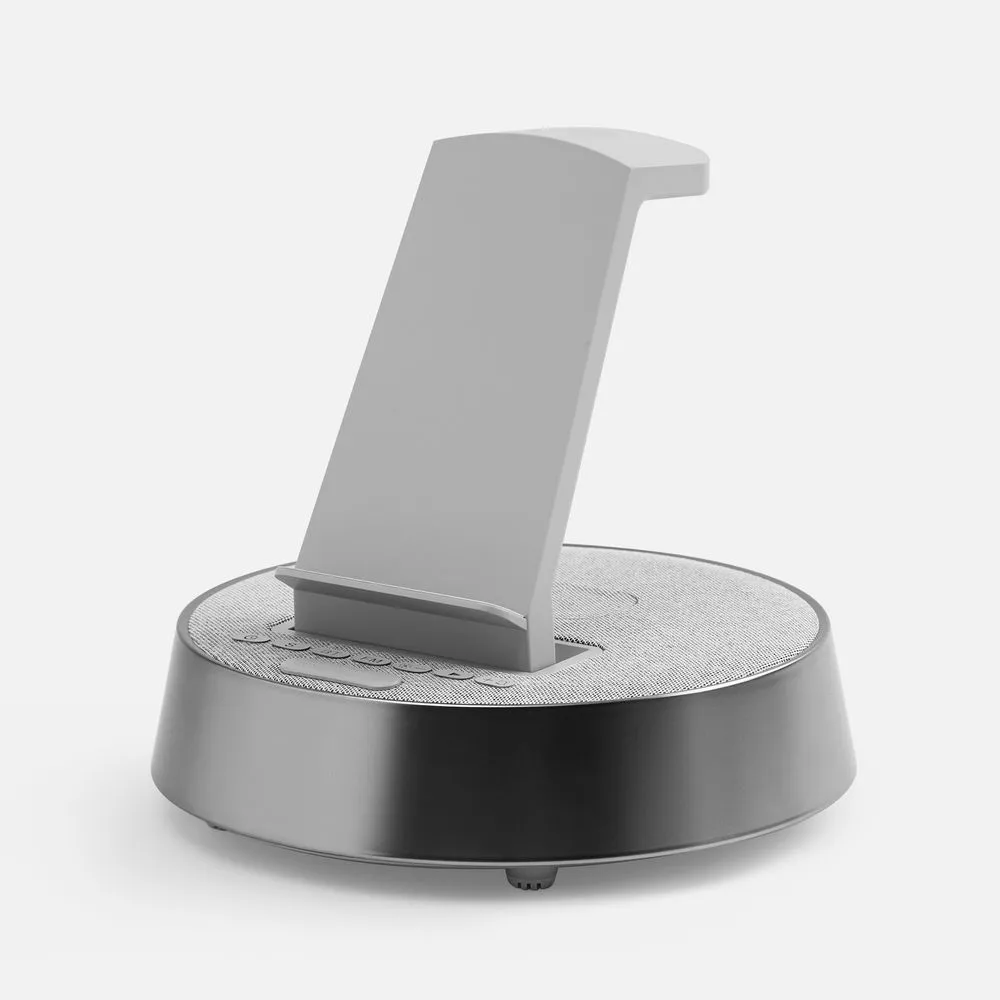 Bluetooth-колонка с беспроводной зарядкой и часами netEnergy, серая заказать онлайн с вашим дизайном на заказ в Москве и области