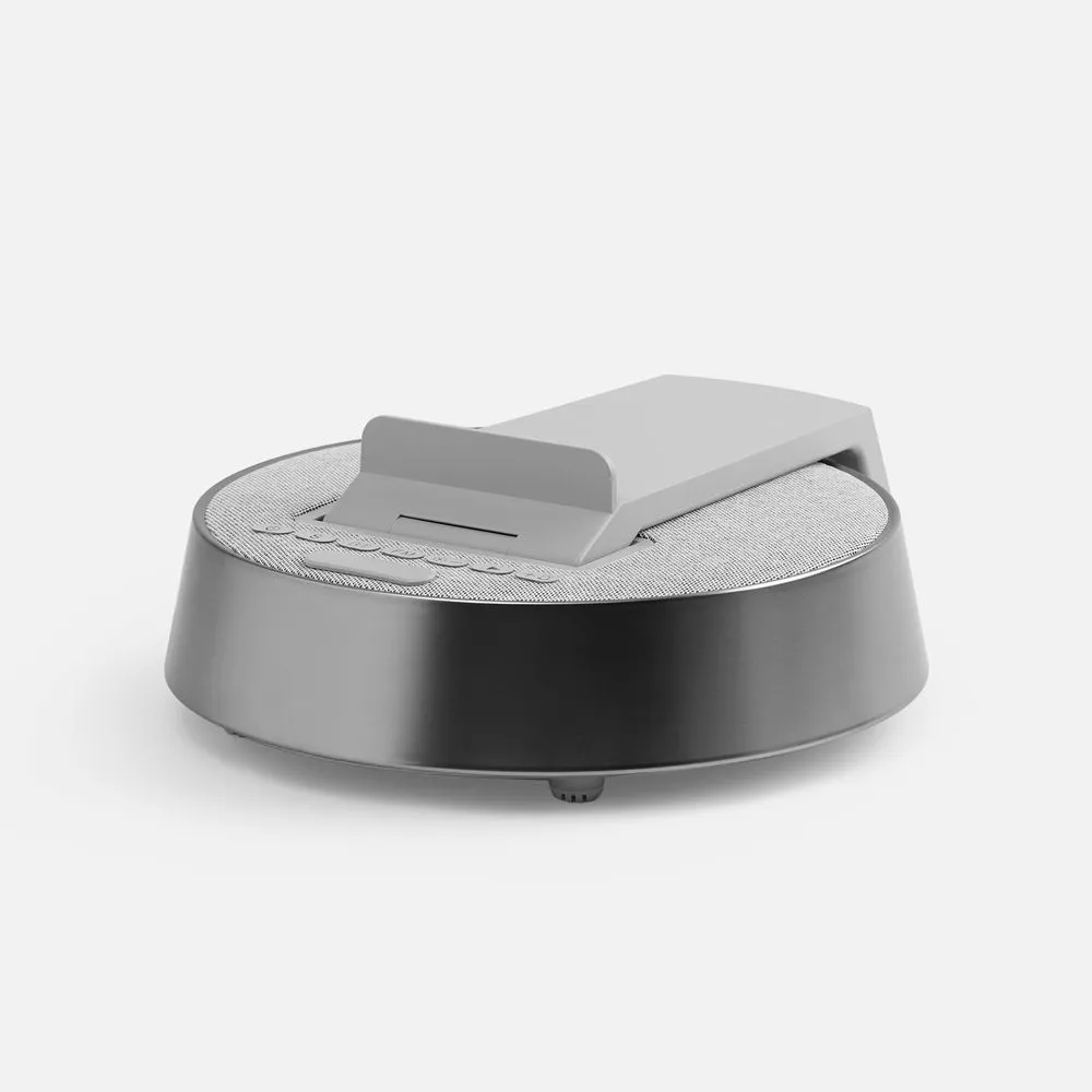Bluetooth-колонка с беспроводной зарядкой и часами netEnergy, серая заказать онлайн с вашим дизайном на заказ в Москве и области