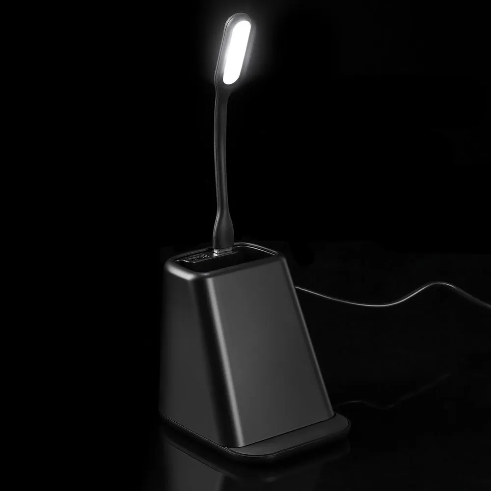 Настольный органайзер с зарядкой, лампой, вентилятором и подсветкой логотипа powerTower, черный заказать онлайн с вашим дизайном на заказ в Москве и области