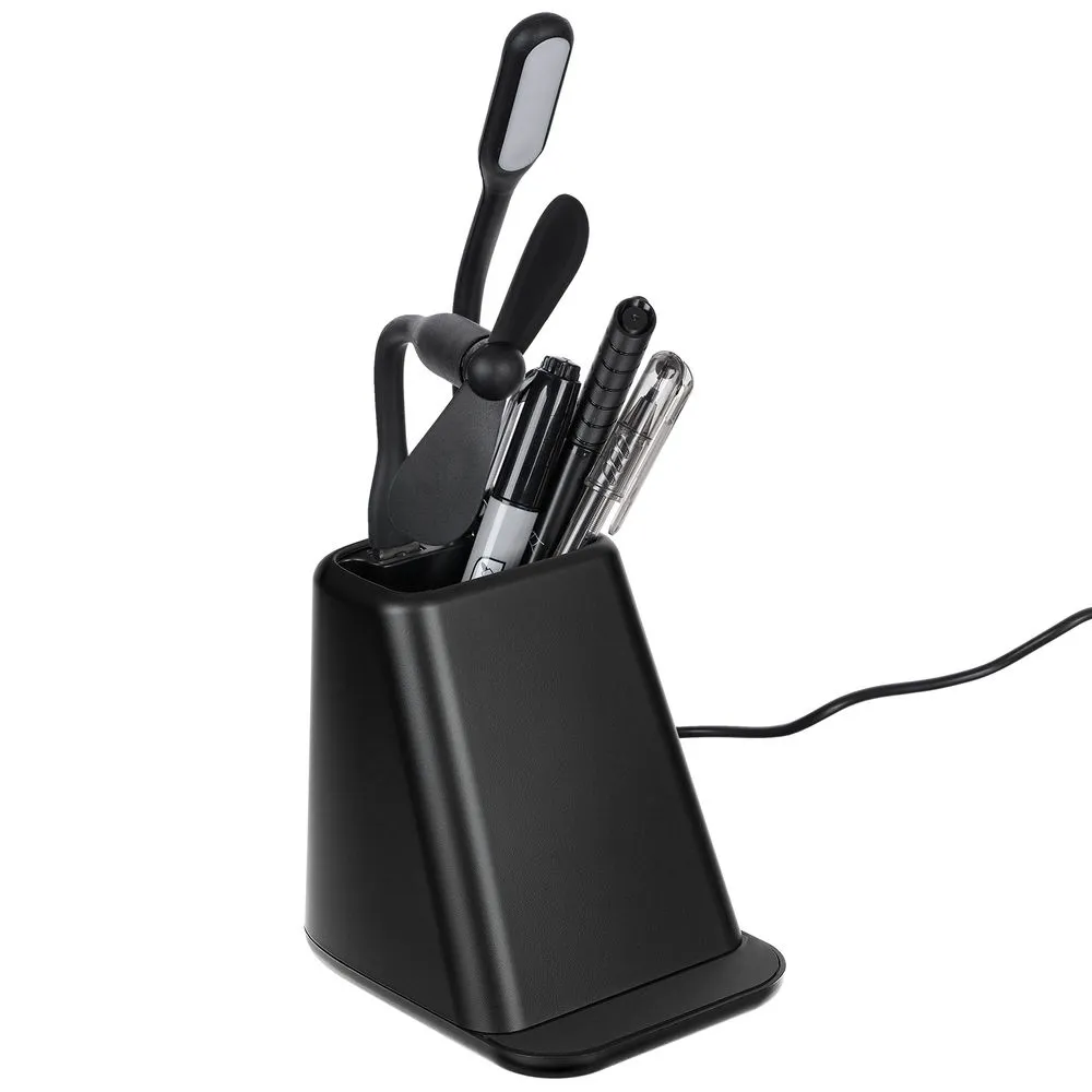 Настольный органайзер с зарядкой, лампой, вентилятором и подсветкой логотипа powerTower, черный заказать онлайн с вашим дизайном на заказ в Москве и области