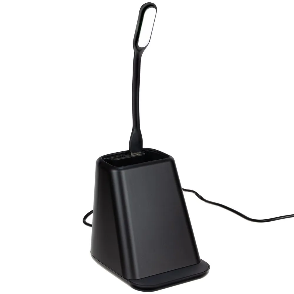 Настольный органайзер с зарядкой, лампой, вентилятором и подсветкой логотипа powerTower, черный заказать онлайн с вашим дизайном на заказ в Москве и области