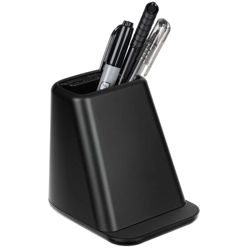 Настольный органайзер с зарядкой, лампой, вентилятором и подсветкой логотипа powerTower, черный заказать онлайн с вашим дизайном на заказ в Москве и области