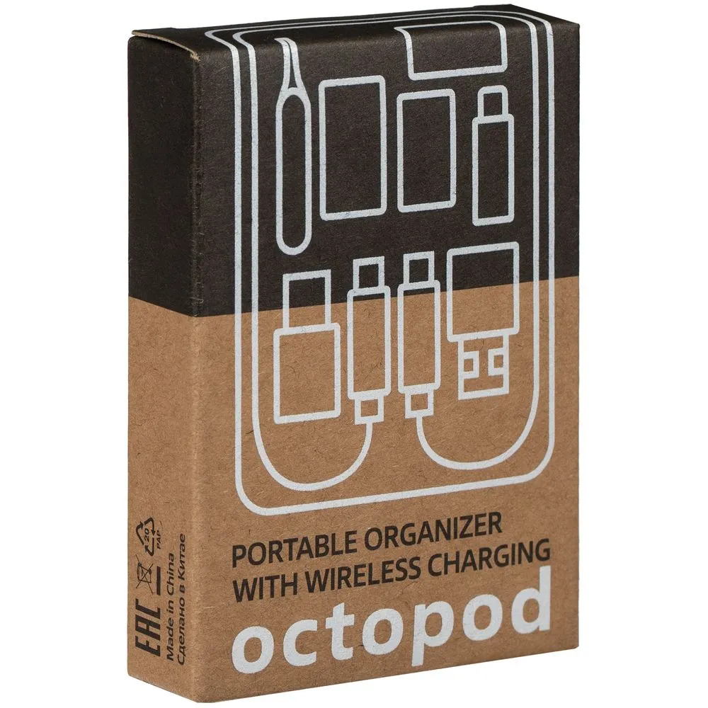 Органайзер с беспроводной зарядкой и набором адаптеров Octopod, черный заказать онлайн с вашим дизайном на заказ в Москве и области