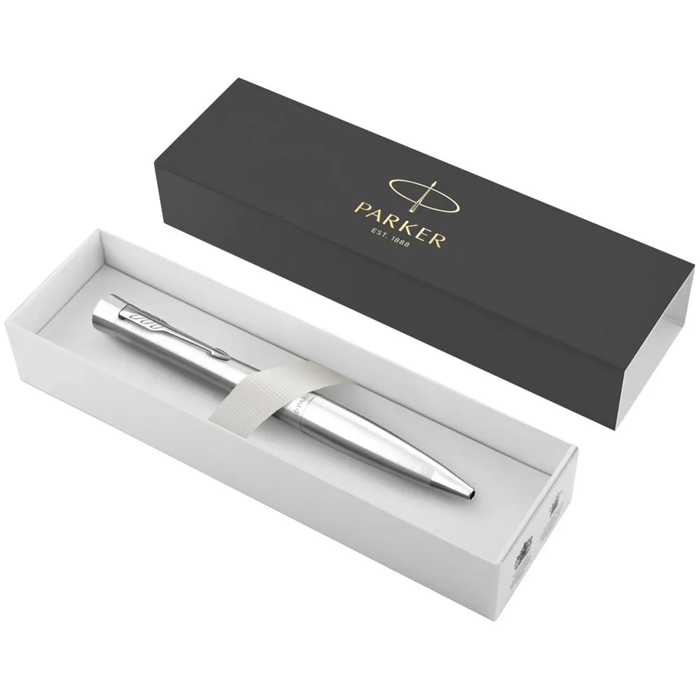 Ручка шариковая Parker Urban Twist Metro Metallic CT, серебристая заказать онлайн с вашим дизайном на заказ в Москве и области