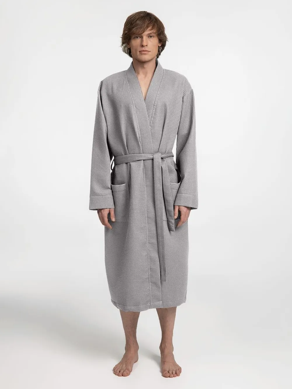 Халат вафельный Kimono, светло-серый, размер M/L заказать онлайн с вашим дизайном на заказ в Москве и области