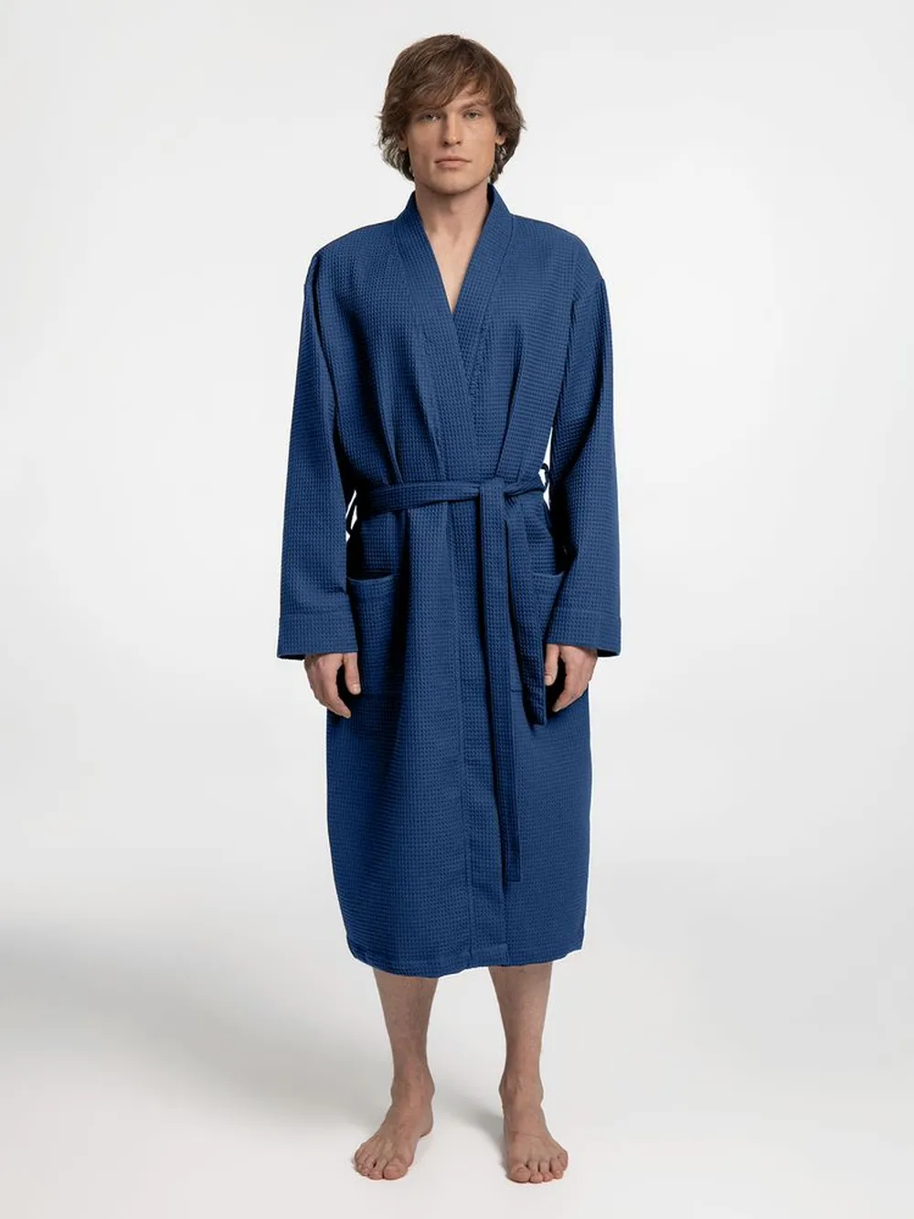 Халат вафельный Kimono, темно-синий, размер XL/XXL заказать онлайн с вашим дизайном на заказ в Москве и области