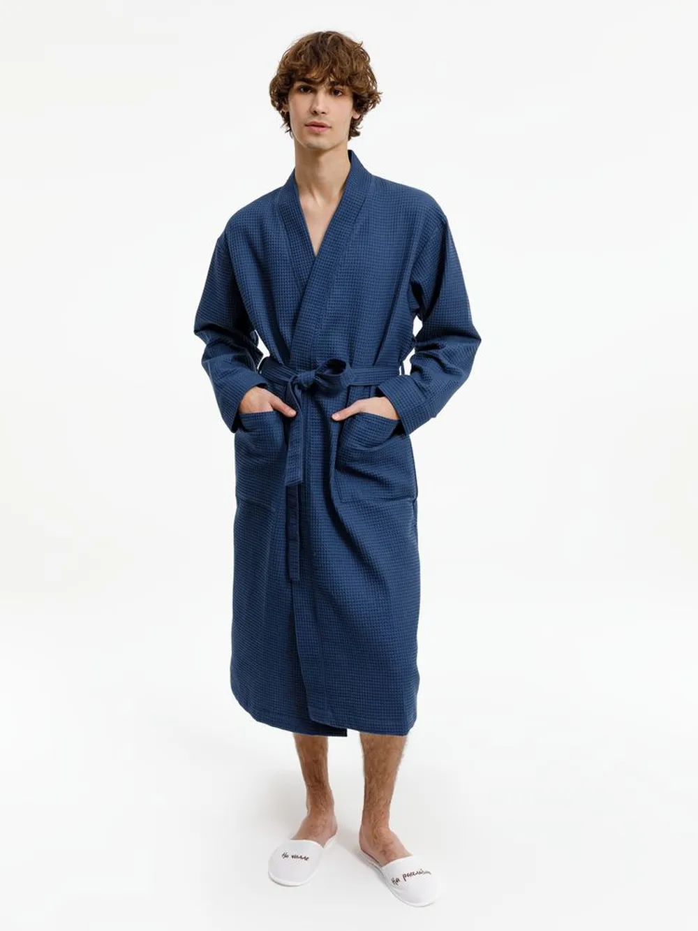 Халат вафельный Kimono, темно-синий, размер XL/XXL заказать онлайн с вашим дизайном на заказ в Москве и области