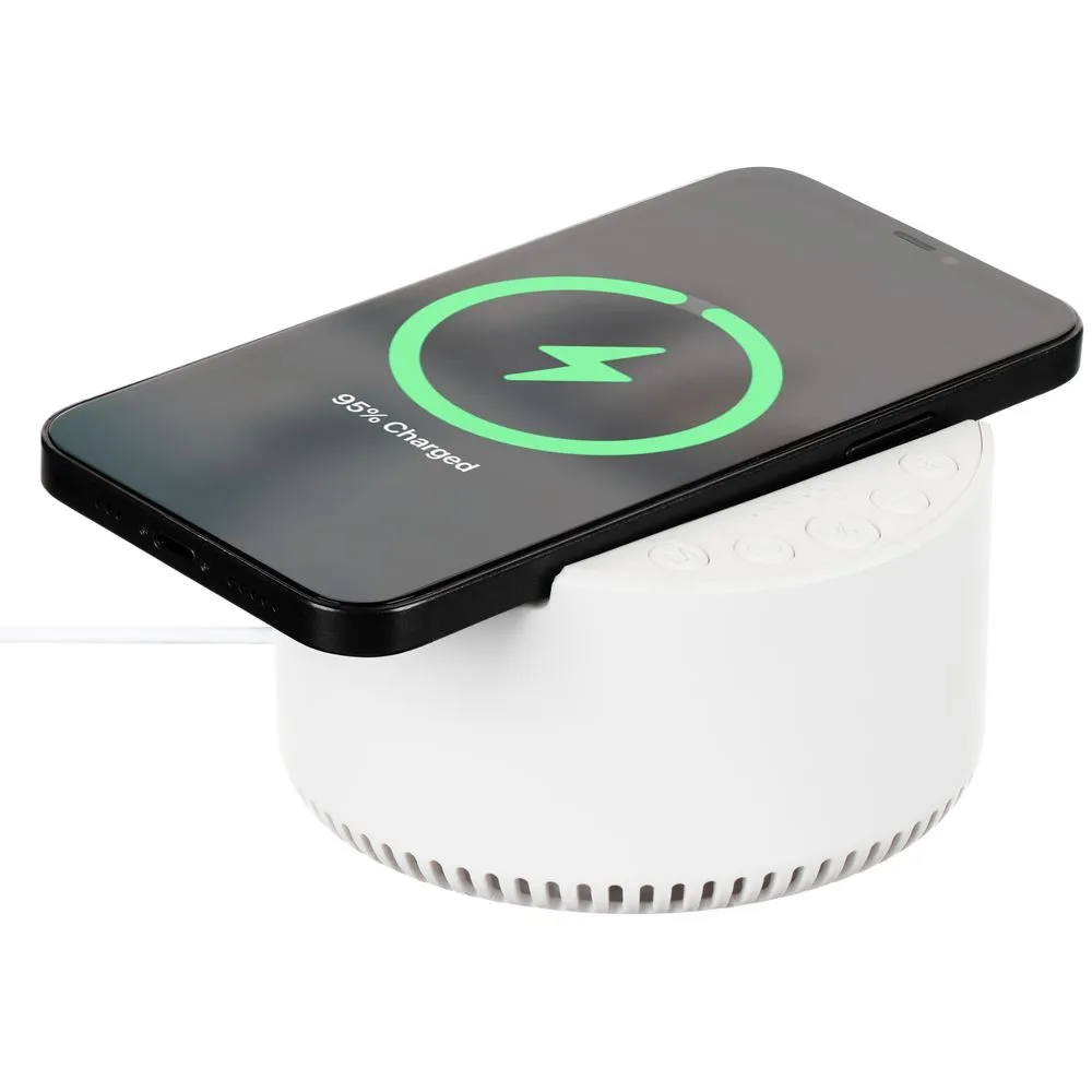 Bluetooth-колонка с беспроводной зарядкой relaxTime, белая заказать онлайн с вашим дизайном на заказ в Москве и области