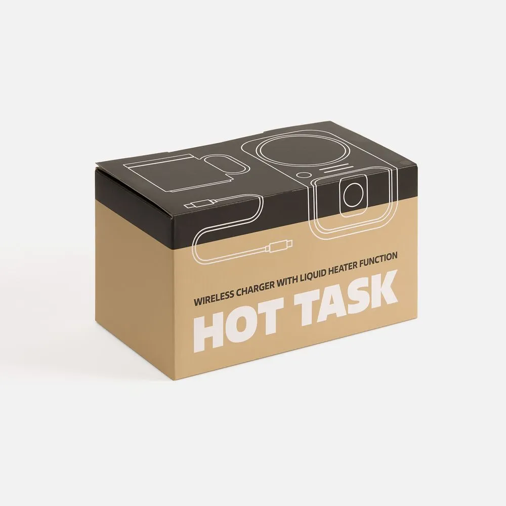 Беспроводное зарядное устройство с подогревом кружки Hot Task, белое заказать онлайн с вашим дизайном на заказ в Москве и области