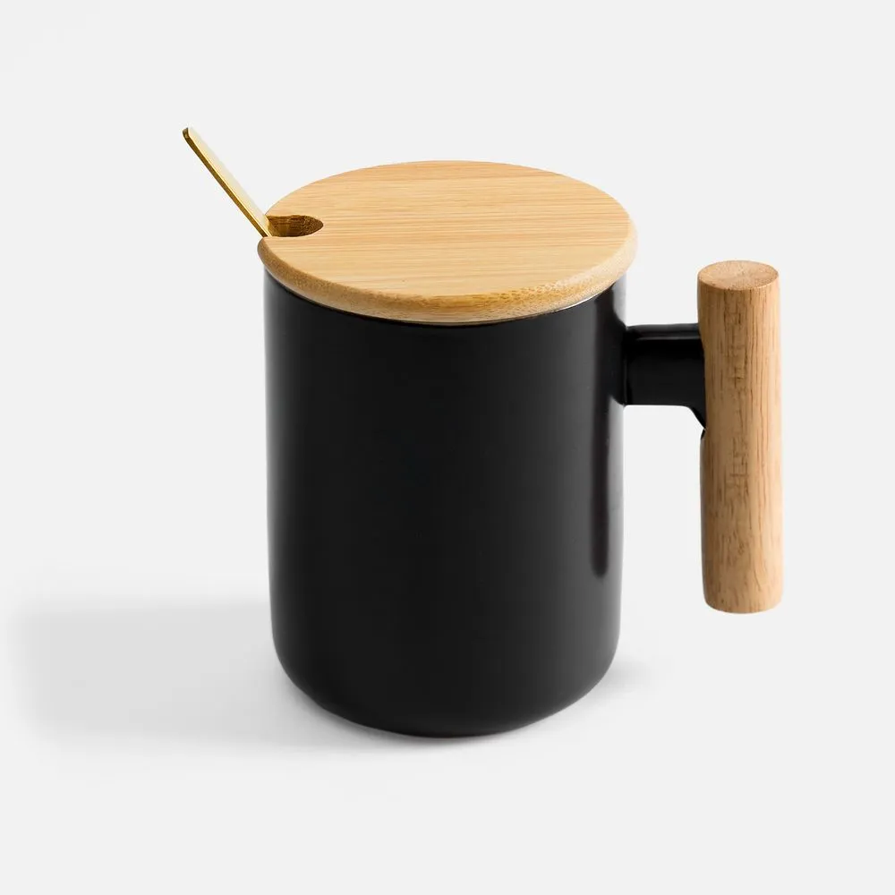 Кружка с ложкой Eco Fusion, черная заказать онлайн с вашим дизайном на заказ в Москве и области