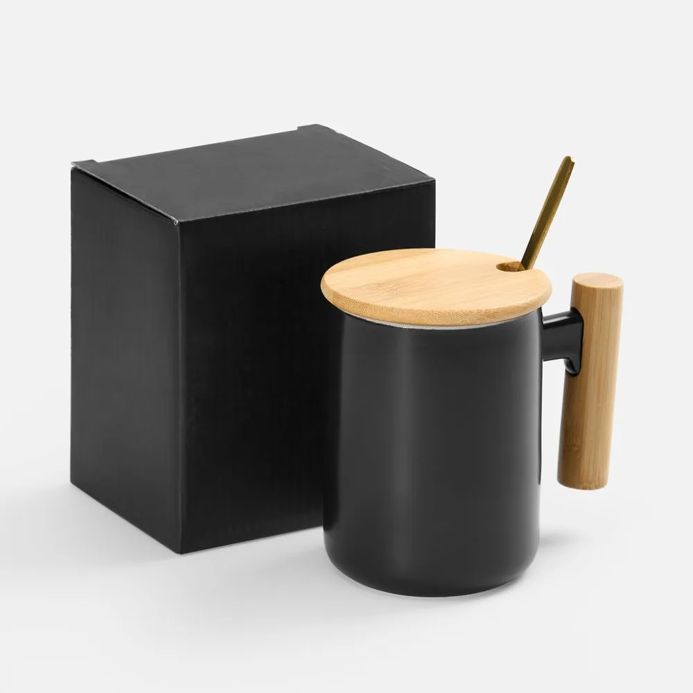 Кружка с ложкой Eco Fusion, черная заказать онлайн с вашим дизайном на заказ в Москве и области