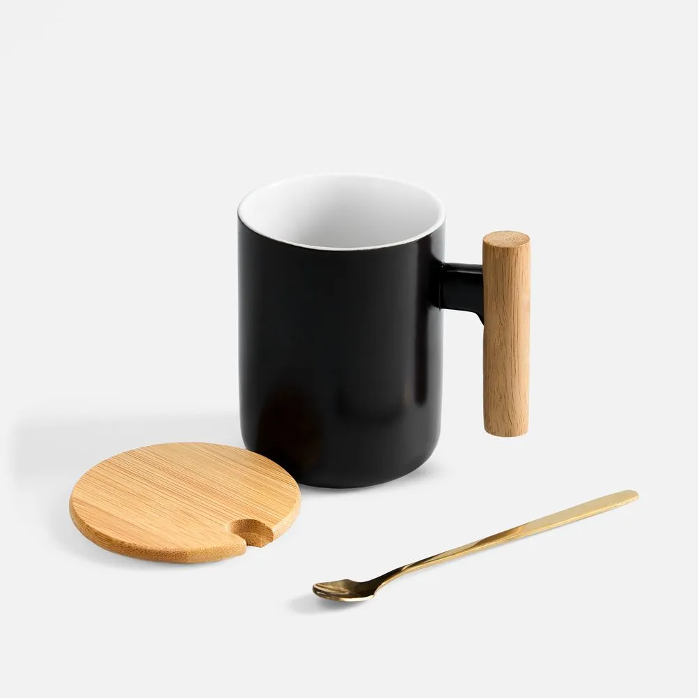 Кружка с ложкой Eco Fusion, черная заказать онлайн с вашим дизайном на заказ в Москве и области