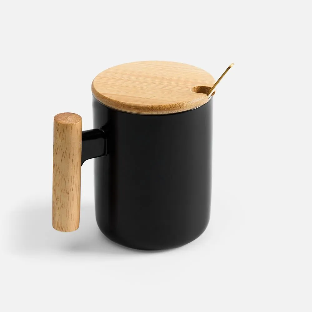 Кружка с ложкой Eco Fusion, черная заказать онлайн с вашим дизайном на заказ в Москве и области