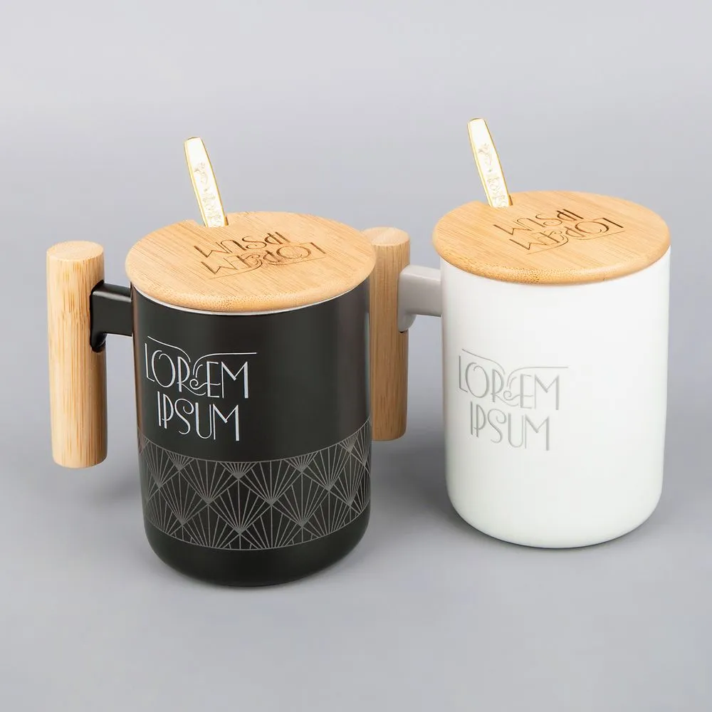 Кружка с ложкой Eco Fusion, черная заказать онлайн с вашим дизайном на заказ в Москве и области