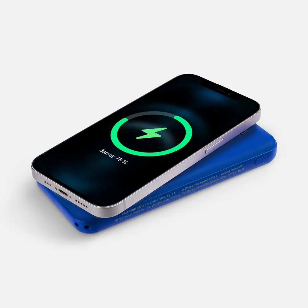 Аккумулятор Omni Qi 10000 мАч, ver.2, синий заказать онлайн с вашим дизайном на заказ в Москве и области