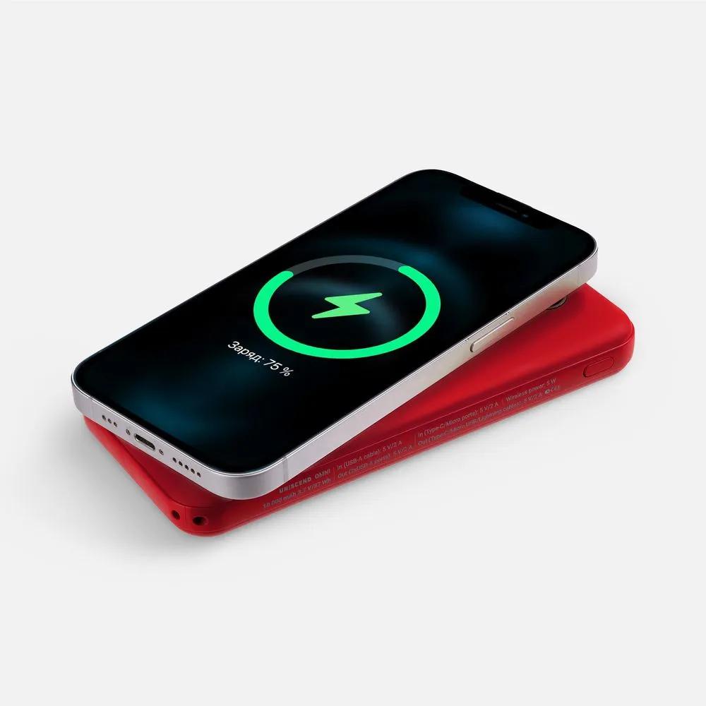 Аккумулятор Omni Qi 10000 мАч, ver.2, красный заказать онлайн с вашим дизайном на заказ в Москве и области