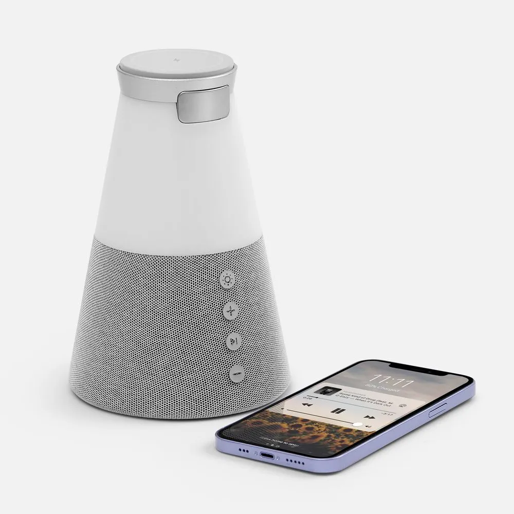 Bluetooth-колонка с беспроводной зарядкой и подсветкой Cone Sonance, серая заказать онлайн с вашим дизайном на заказ в Москве и области