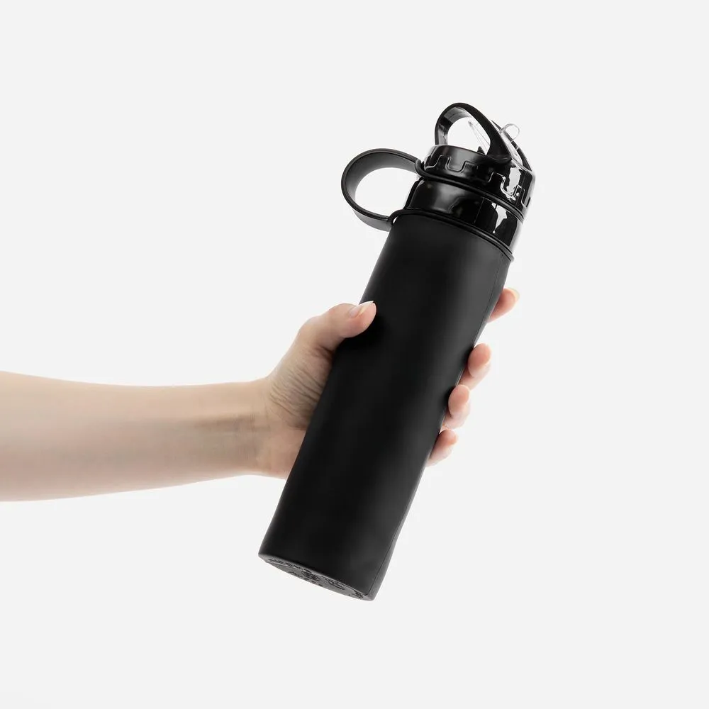 Складная бутылка для воды Langfossen, черная заказать онлайн с вашим дизайном на заказ в Москве и области