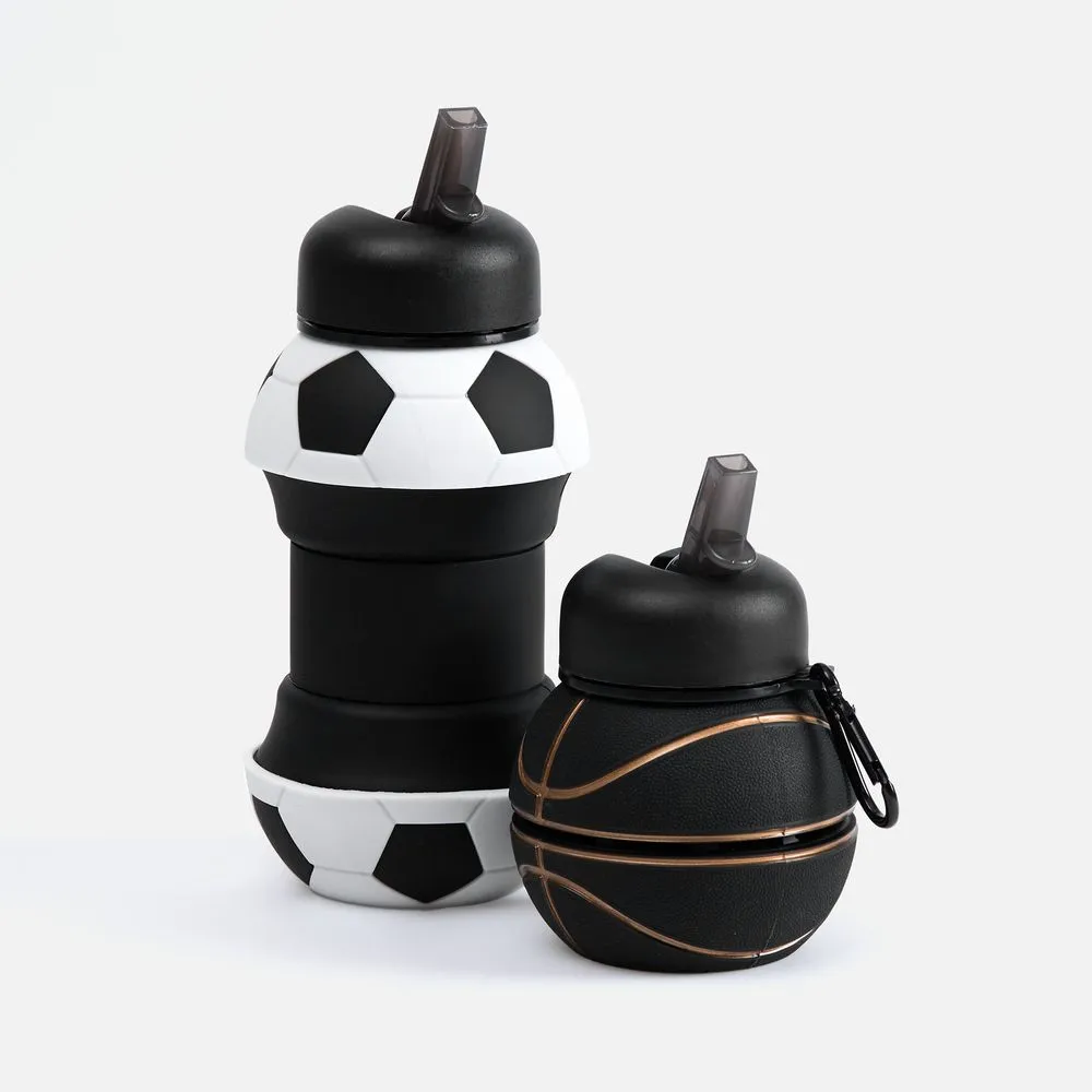 Складная бутылка для воды Football Flex, белая с черным заказать онлайн с вашим дизайном на заказ в Москве и области