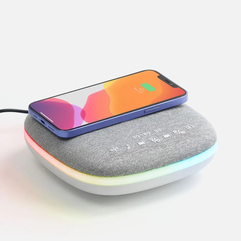 Bluetooth-колонка с беспроводной зарядкой и подсветкой Terrafonic, серая заказать онлайн с вашим дизайном на заказ в Москве и области