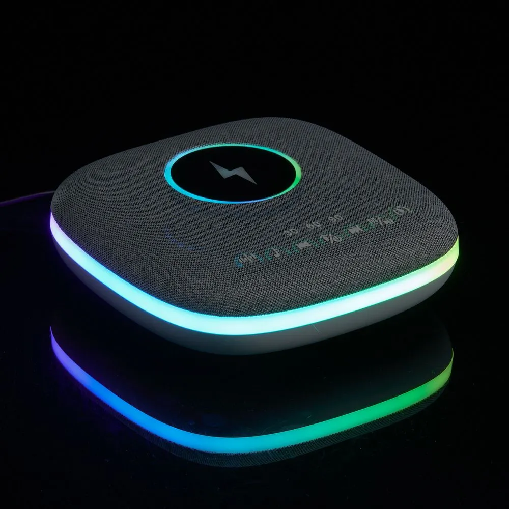 Bluetooth-колонка с беспроводной зарядкой и подсветкой Terrafonic, серая заказать онлайн с вашим дизайном на заказ в Москве и области