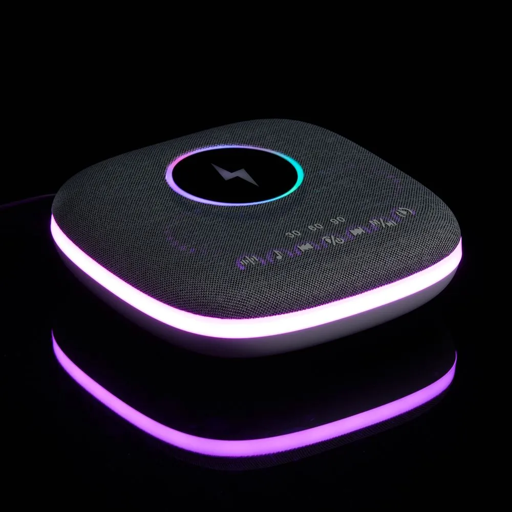 Bluetooth-колонка с беспроводной зарядкой и подсветкой Terrafonic, серая заказать онлайн с вашим дизайном на заказ в Москве и области