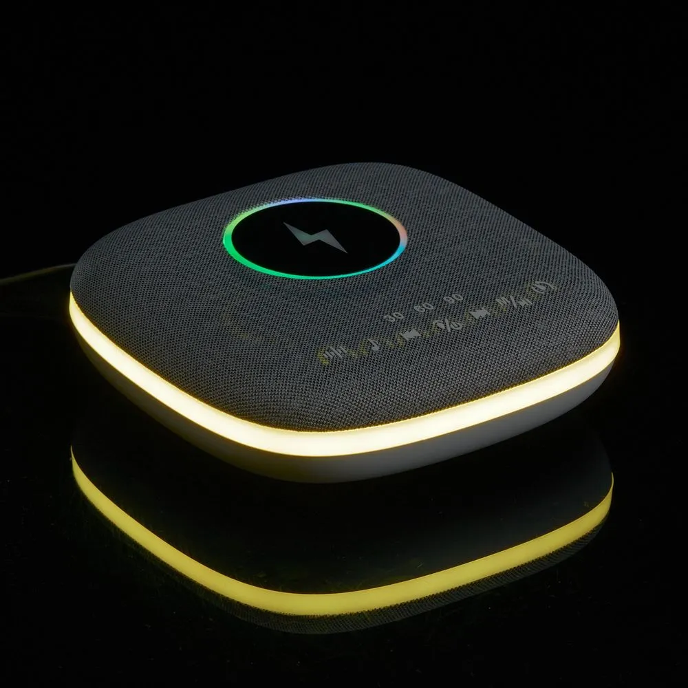 Bluetooth-колонка с беспроводной зарядкой и подсветкой Terrafonic, серая заказать онлайн с вашим дизайном на заказ в Москве и области