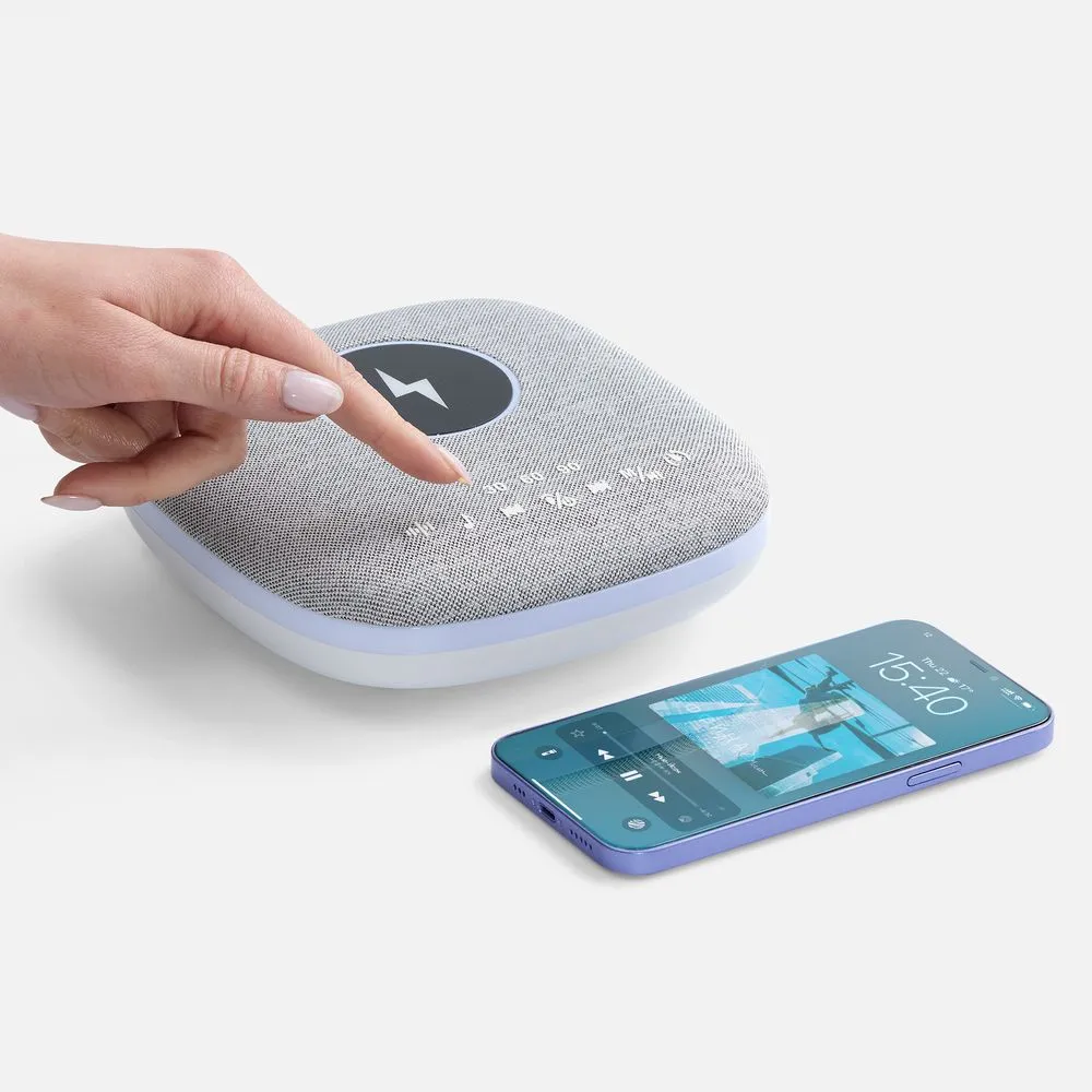 Bluetooth-колонка с беспроводной зарядкой и подсветкой Terrafonic, серая заказать онлайн с вашим дизайном на заказ в Москве и области