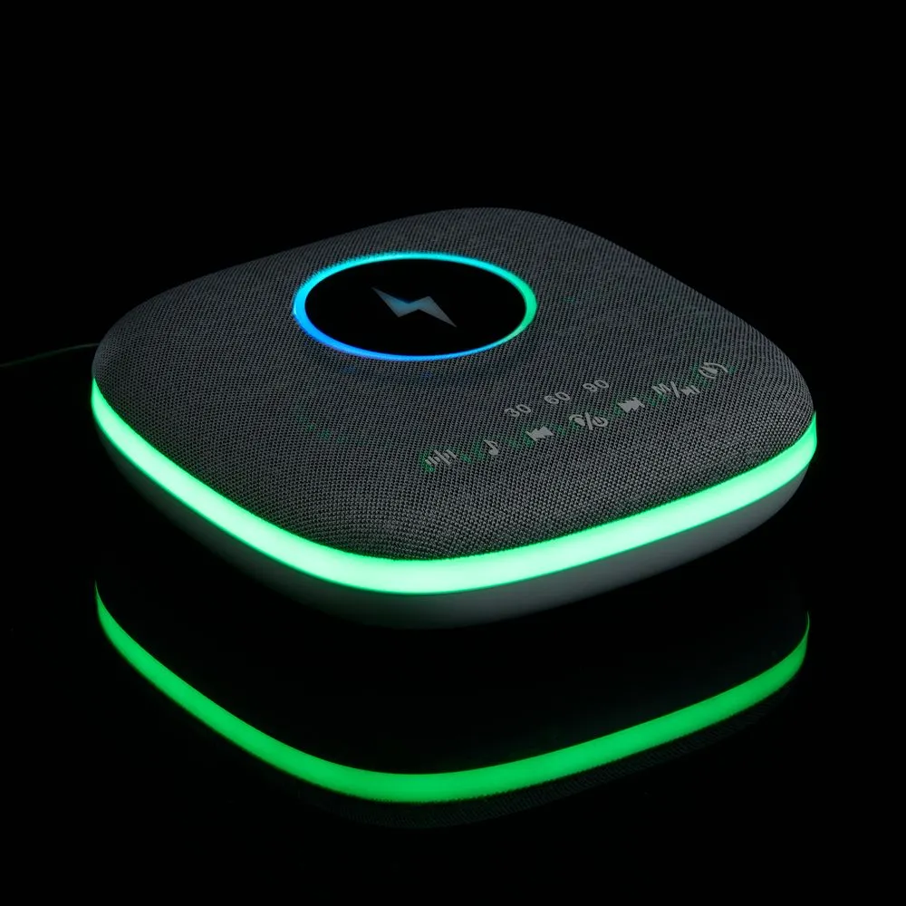 Bluetooth-колонка с беспроводной зарядкой и подсветкой Terrafonic, серая заказать онлайн с вашим дизайном на заказ в Москве и области