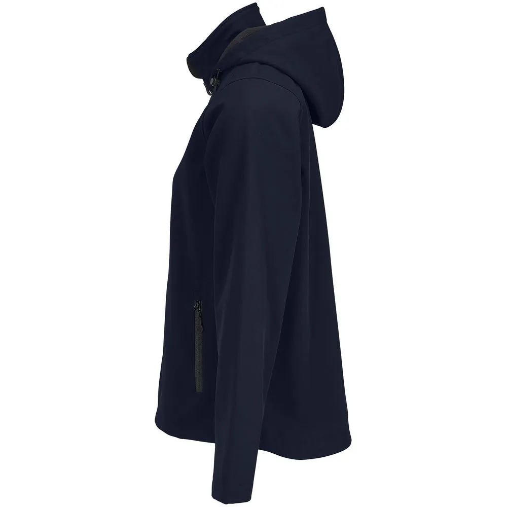 Куртка софтшелл с капюшоном женская Race Women, темно-синяя, размер S заказать онлайн с вашим дизайном на заказ в Москве и области