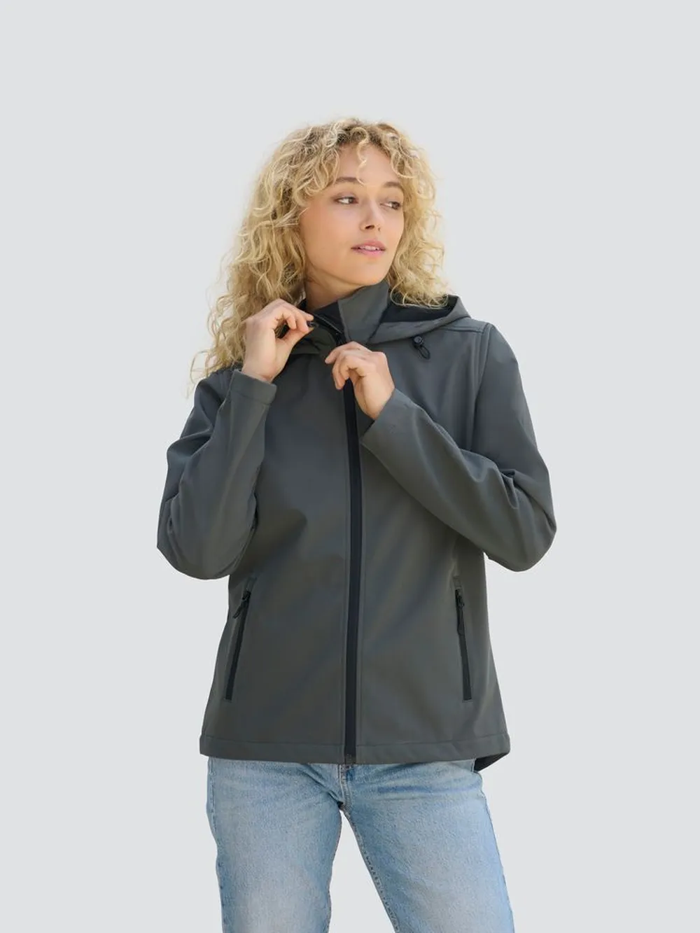 Куртка софтшелл с капюшоном женская Race Women, темно-серая, размер L заказать онлайн с вашим дизайном на заказ в Москве и области