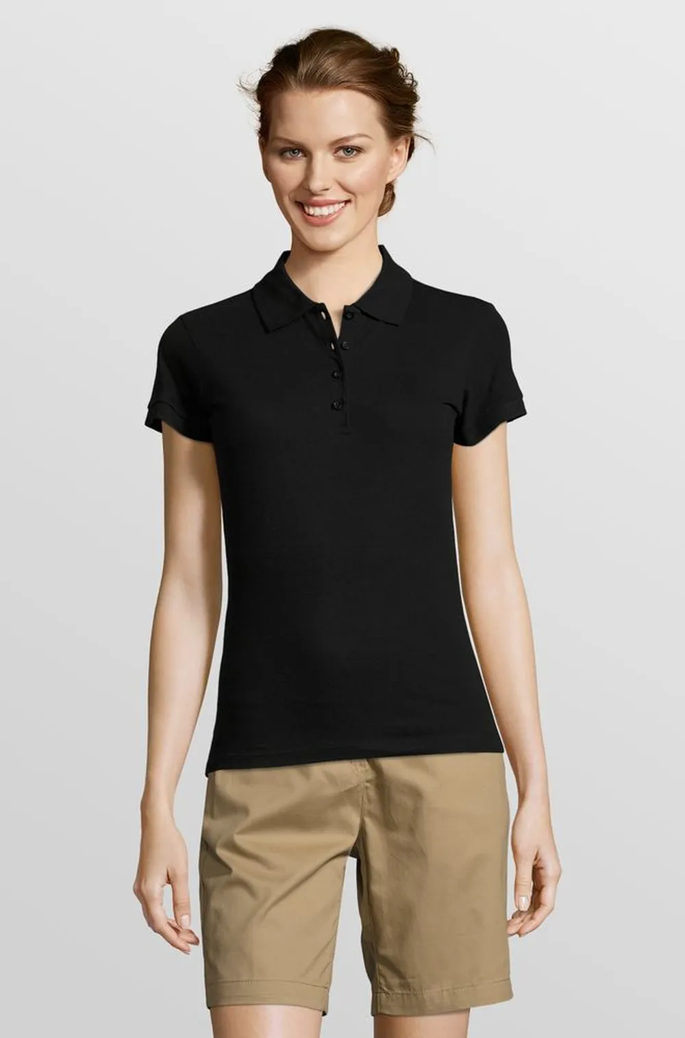 Рубашка поло женская People 210 черная, размер XL заказать онлайн с вашим дизайном на заказ в Москве и области
