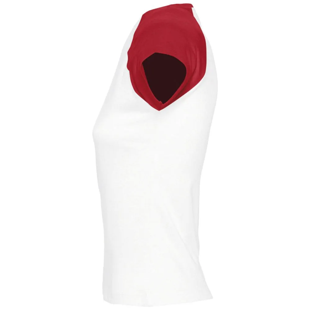 Футболка женская Milky 150 белая с красным , размер L заказать онлайн с вашим дизайном на заказ в Москве и области