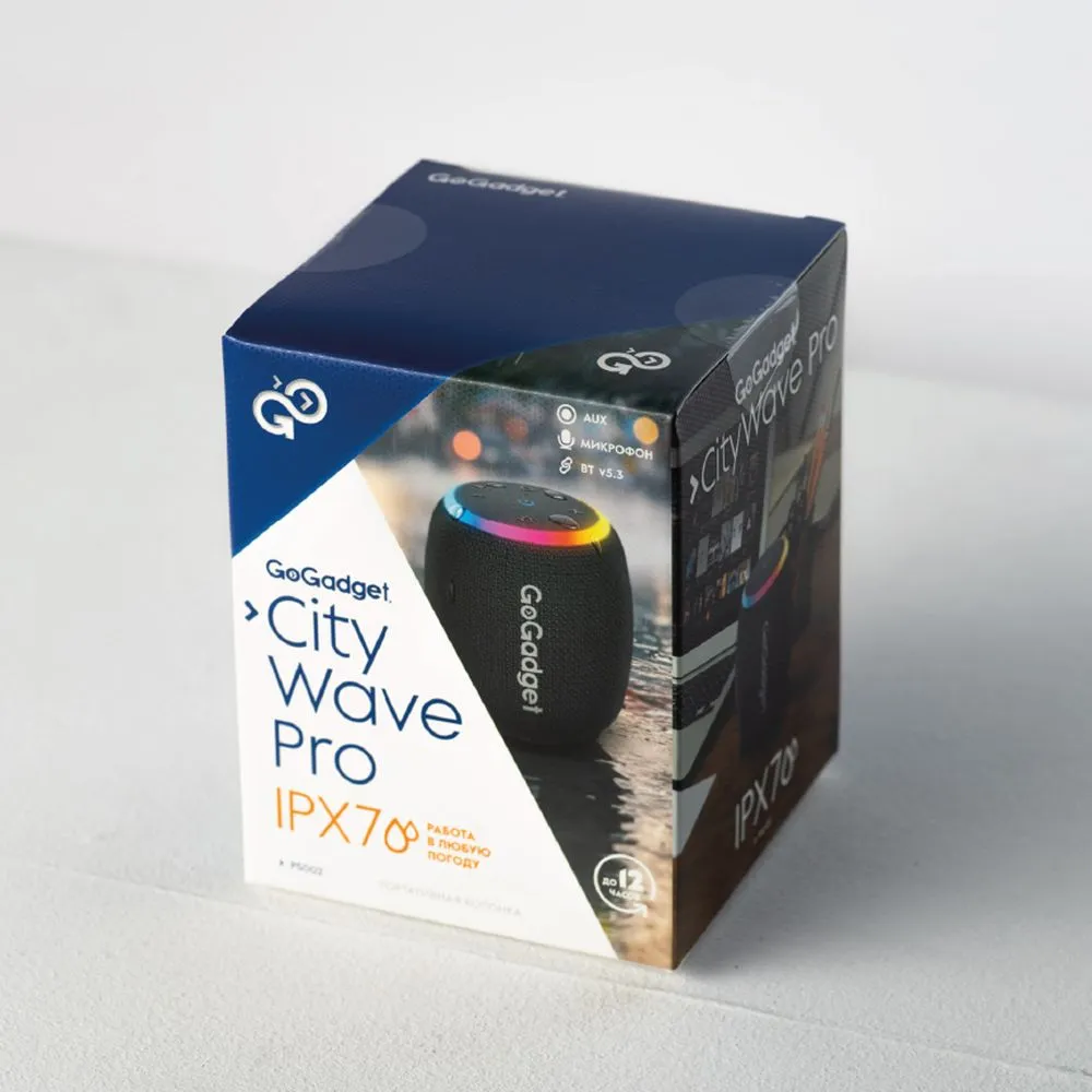 Водонепроницаемая колонка с подсветкой CityWave Pro, черная заказать онлайн с вашим дизайном на заказ в Москве и области