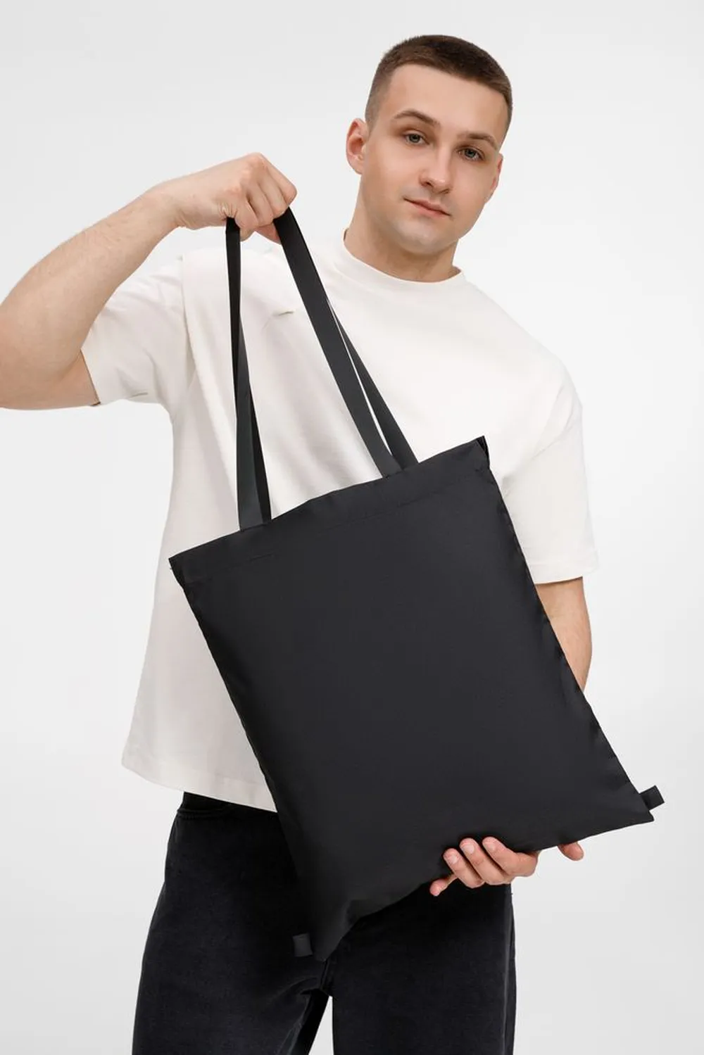 Шопер B3, черный с черными ручками заказать онлайн с вашим дизайном на заказ в Москве и области