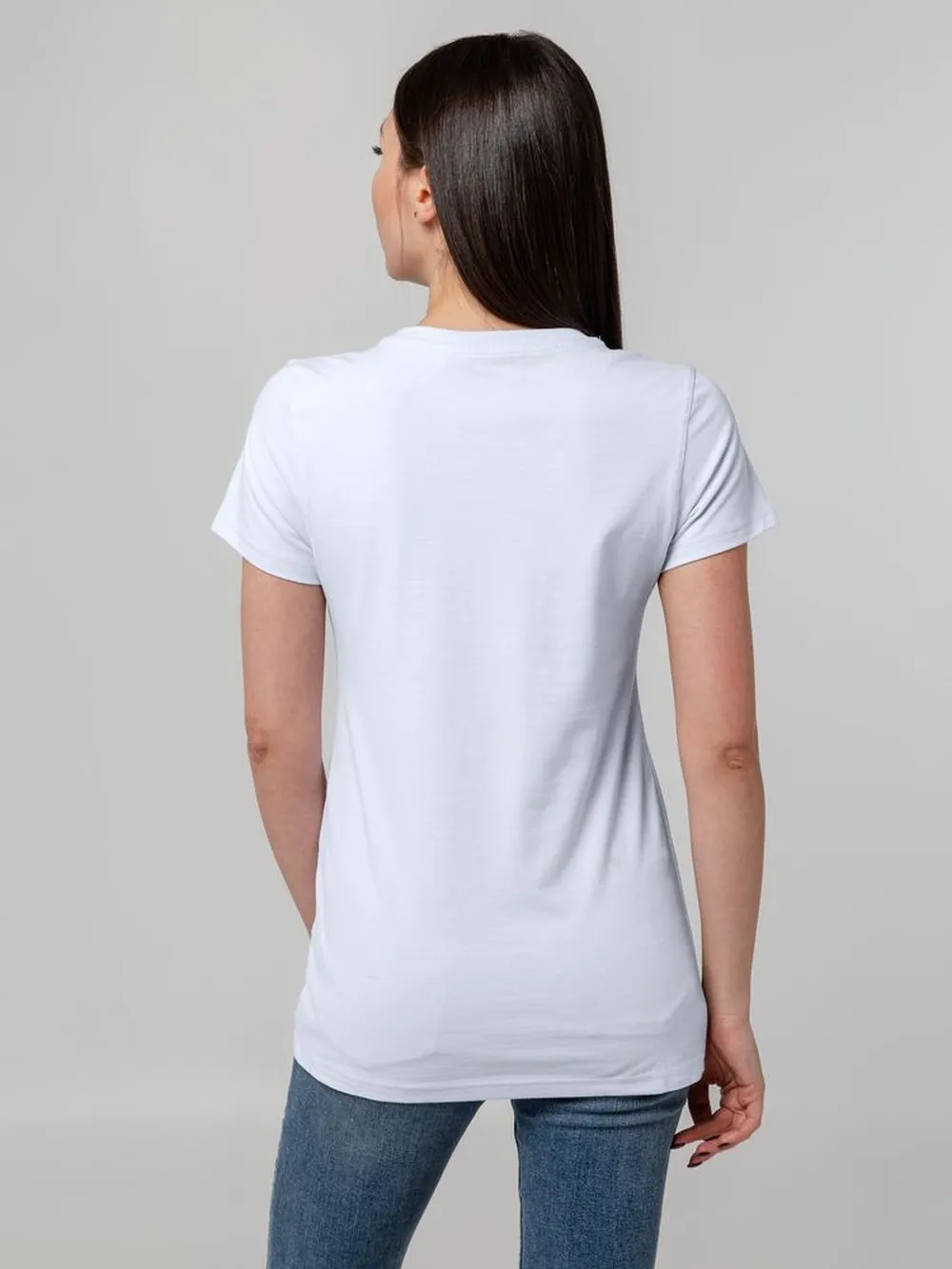 Футболка женская T-bolka Stretch Lady, белая (холодный оттенок) заказать онлайн с вашим дизайном на заказ в Москве и области