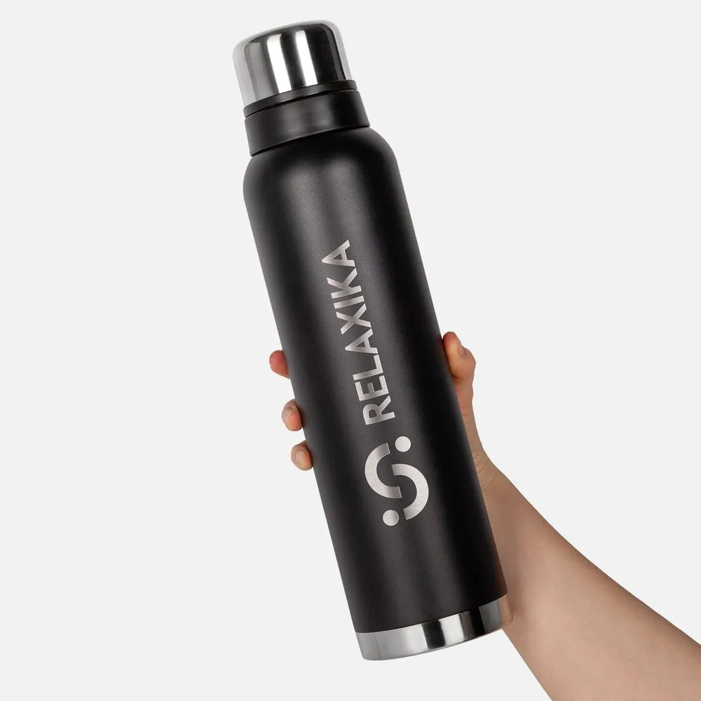 Термос Relaxika 1600 со стикерпаком, черный заказать онлайн с вашим дизайном на заказ в Москве и области