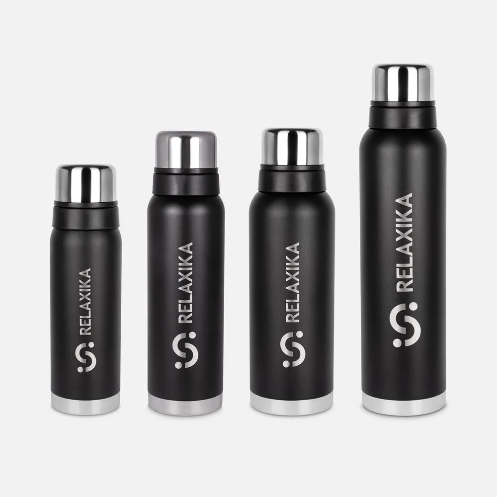 Термос Relaxika 1600 со стикерпаком, черный заказать онлайн с вашим дизайном на заказ в Москве и области
