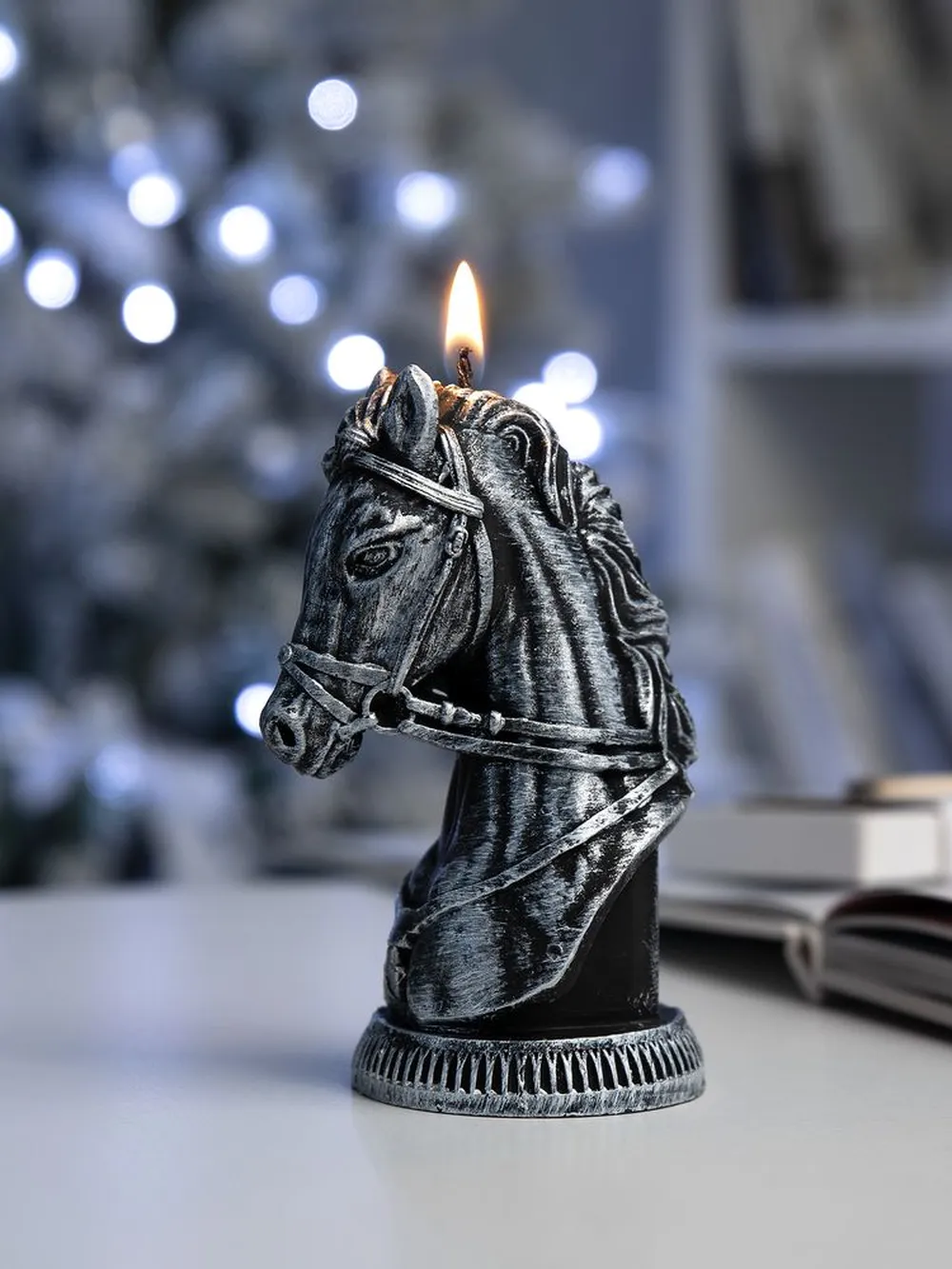 Свеча фигурная «Бюст лошади», серебристая заказать онлайн с вашим дизайном на заказ в Москве и области