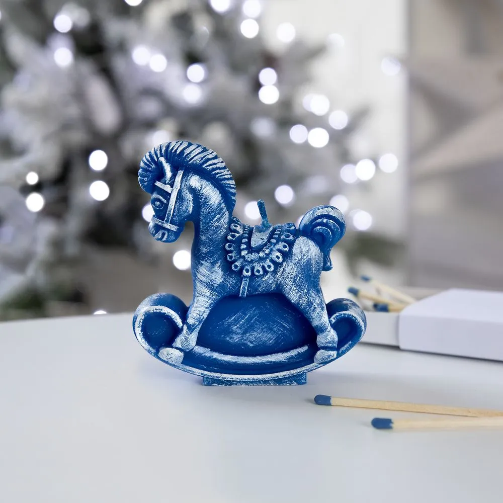 Свеча фигурная «Лошадка-качалка», синяя заказать онлайн с вашим дизайном на заказ в Москве и области