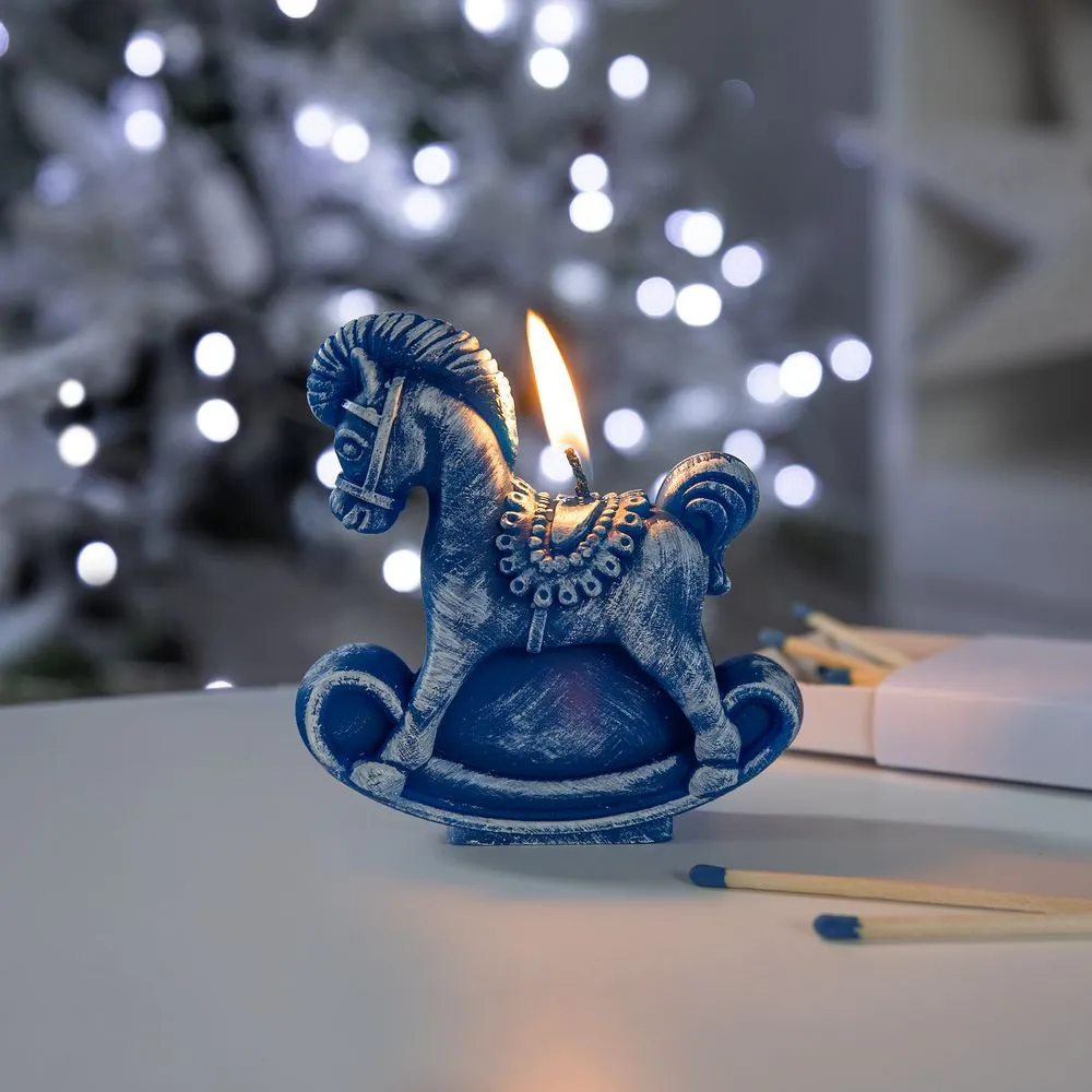 Свеча фигурная «Лошадка-качалка», синяя заказать онлайн с вашим дизайном на заказ в Москве и области
