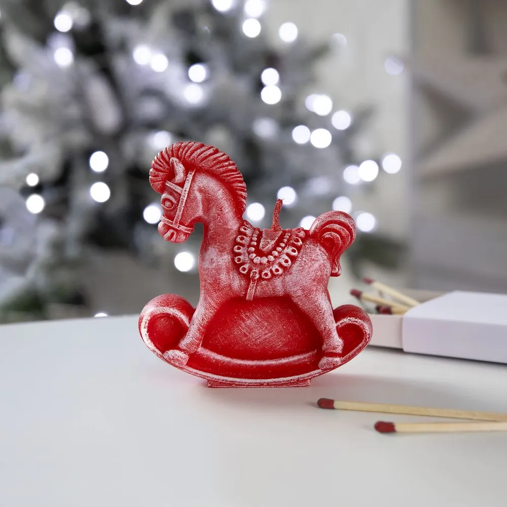 Свеча фигурная «Лошадка-качалка», красная заказать онлайн с вашим дизайном на заказ в Москве и области