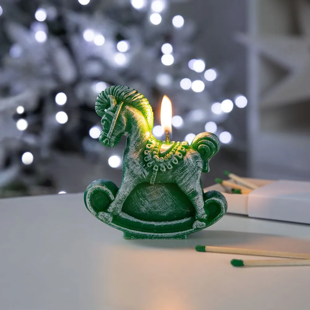 Свеча фигурная «Лошадка-качалка», зеленая заказать онлайн с вашим дизайном на заказ в Москве и области