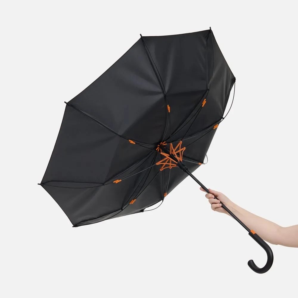 Зонт-трость Hidecolor с цветными спицами, черный с оранжевым заказать онлайн с вашим дизайном на заказ в Москве и области
