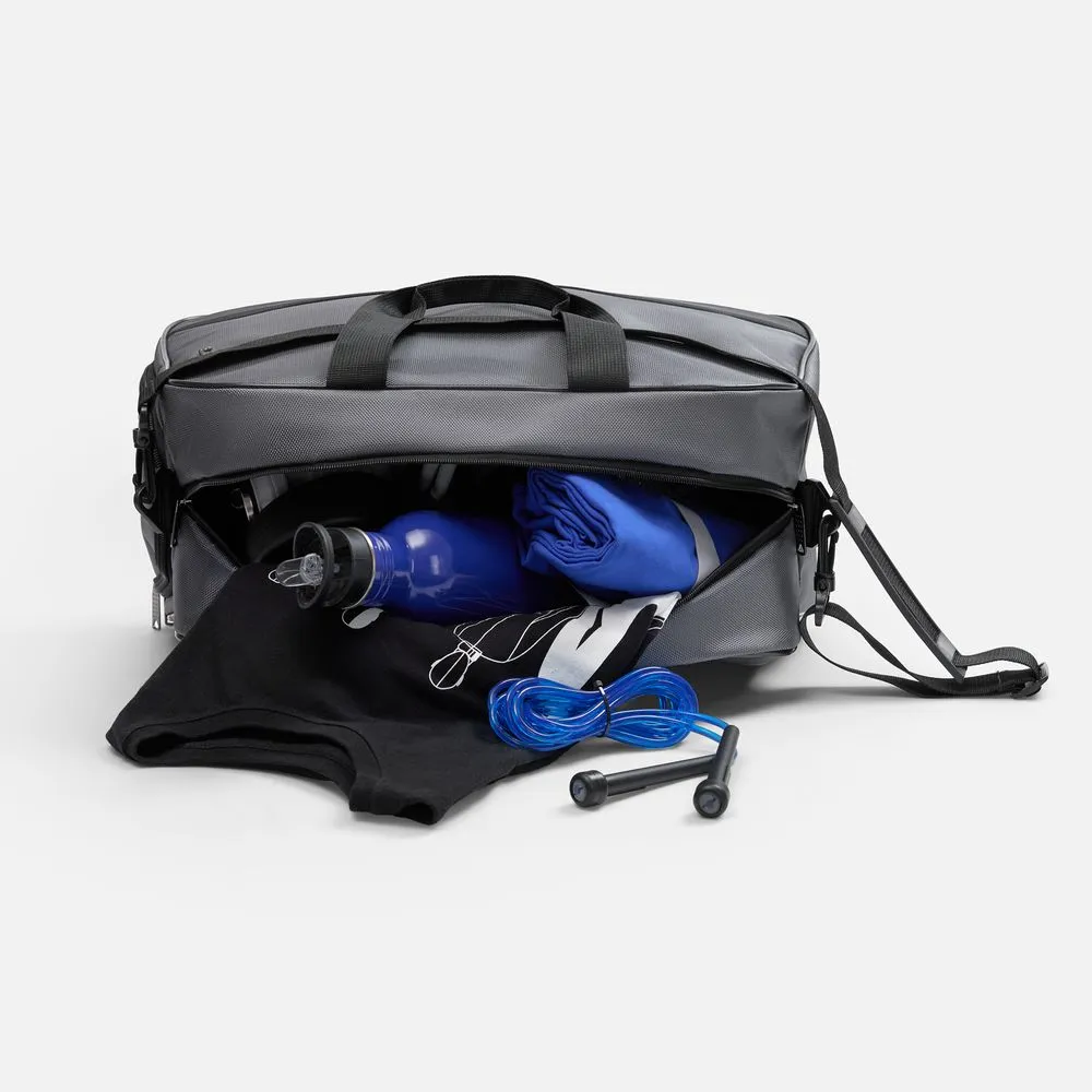 Спортивная сумка Atlantes, светло-серая с черным заказать онлайн с вашим дизайном на заказ в Москве и области