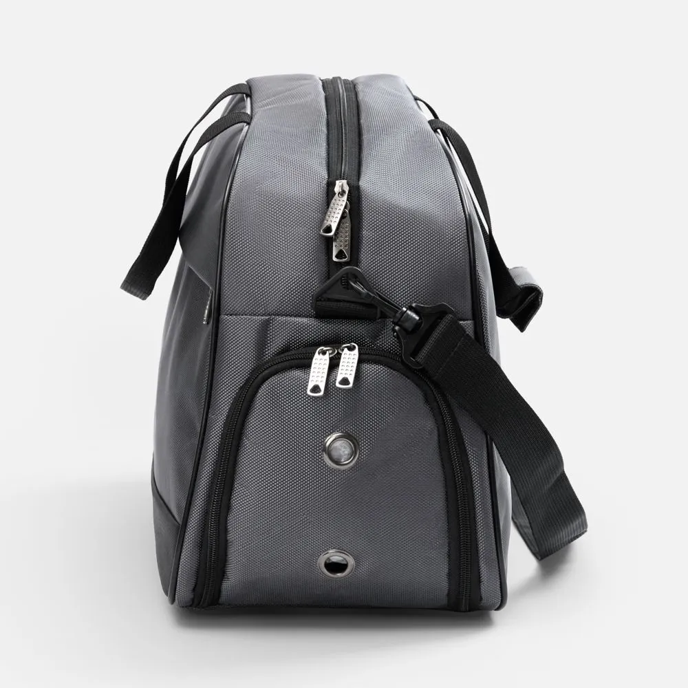 Спортивная сумка Atlantes, светло-серая с черным заказать онлайн с вашим дизайном на заказ в Москве и области