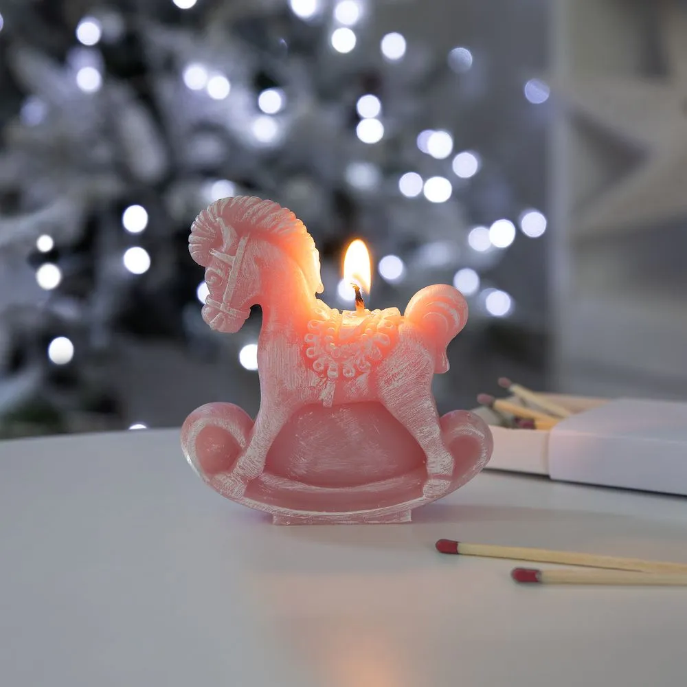 Свеча фигурная «Лошадка-качалка», розовая заказать онлайн с вашим дизайном на заказ в Москве и области