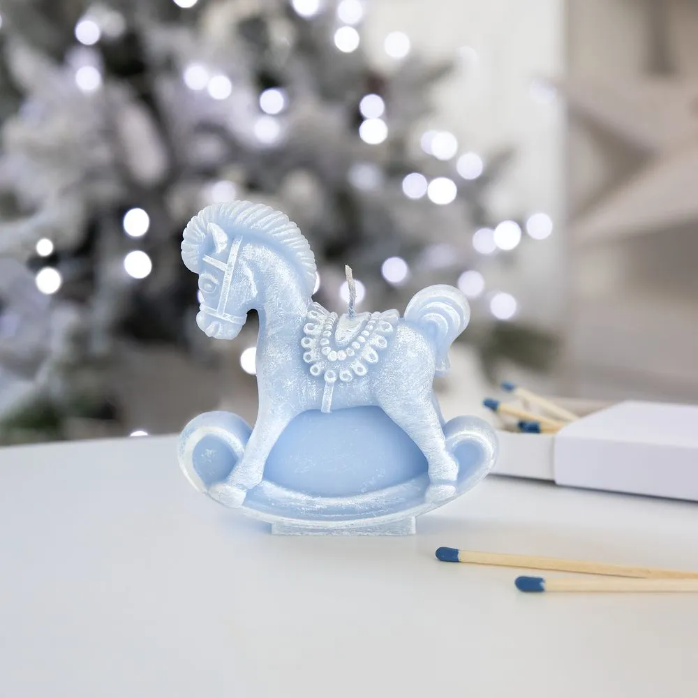 Свеча фигурная «Лошадка-качалка», голубая заказать онлайн с вашим дизайном на заказ в Москве и области